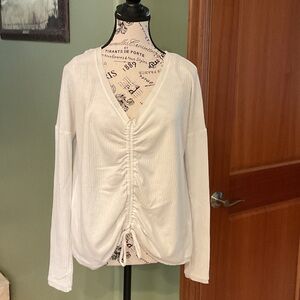 Aeropostale White Ruched V-Neck Blouse, Size S